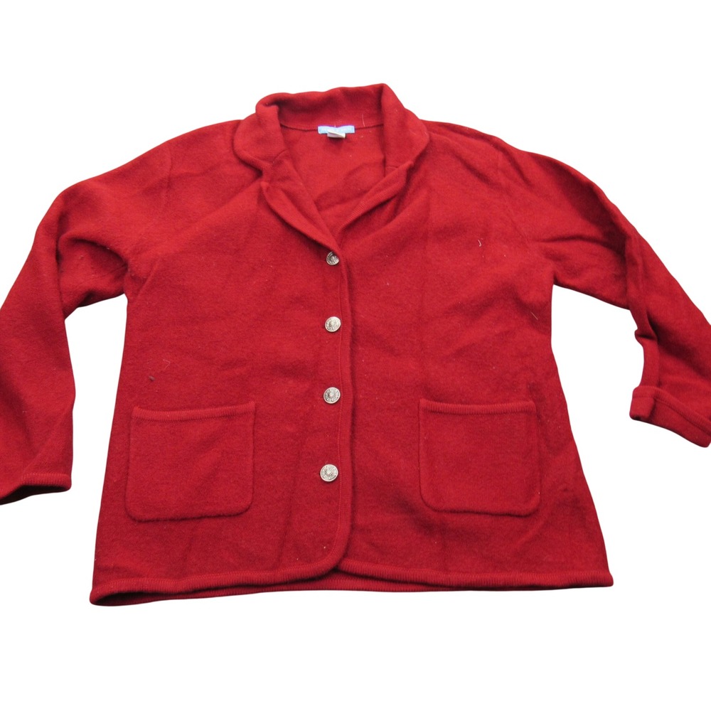 Deane & White Womens Red 100% Boiled Wool Button Front Cardigan Sweater Jacket L
